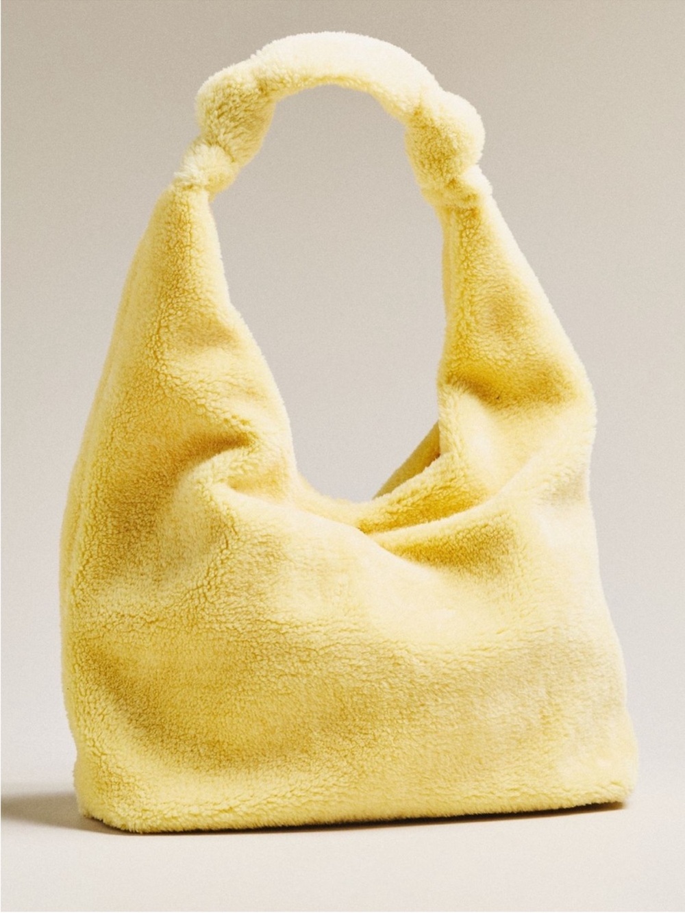 Anthropologie Love Knot Slouchy Bag Sherpa Fleece Edition Lemon Yellow Zip Pouch